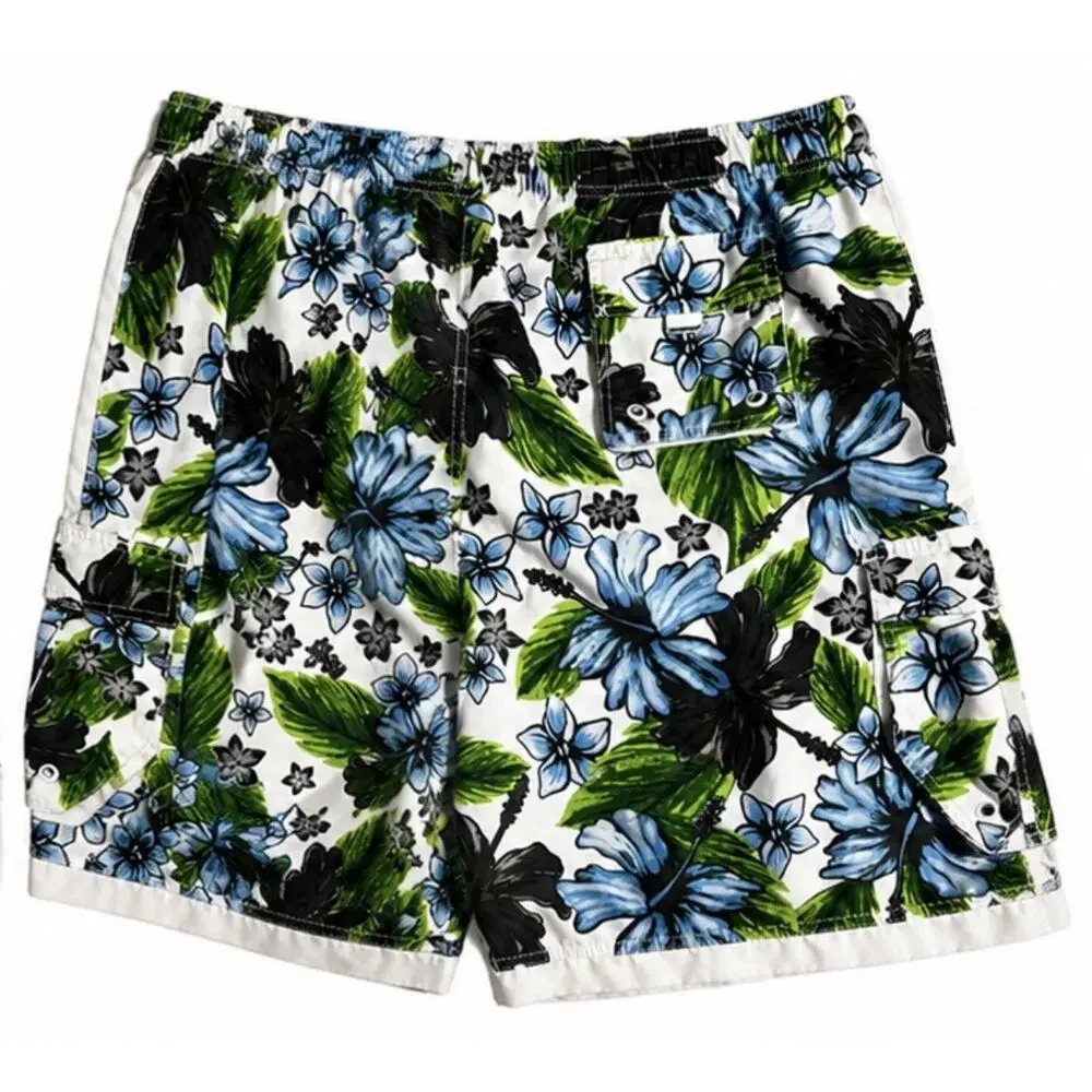 Mossimo Men’s Floral Board Shorts Swim Trunks White Blue Green Cargo XXL
